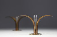 Ivar Alenius BJORK (1905-1978) - Pair of brass and glass soliflor vases for Ystad Metall, circa 1930-40.