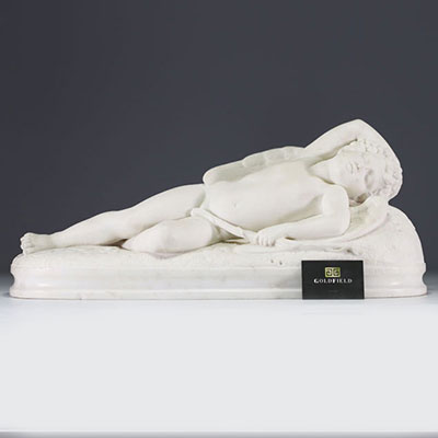 Raymond GAYRARD (1777-1858) ‘Sleeping Cupid’ 19th century white marble sculpture.