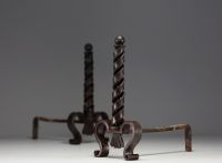 Raymond SUBES (1891-1970) in the style of - Pair of wrought iron andirons, circa 1940-50