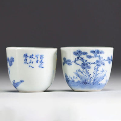 Chine - Vietnam - Paire de pochons en porcelaine bleu blanc, Noi Phu, marque au bleu sous les pièces.