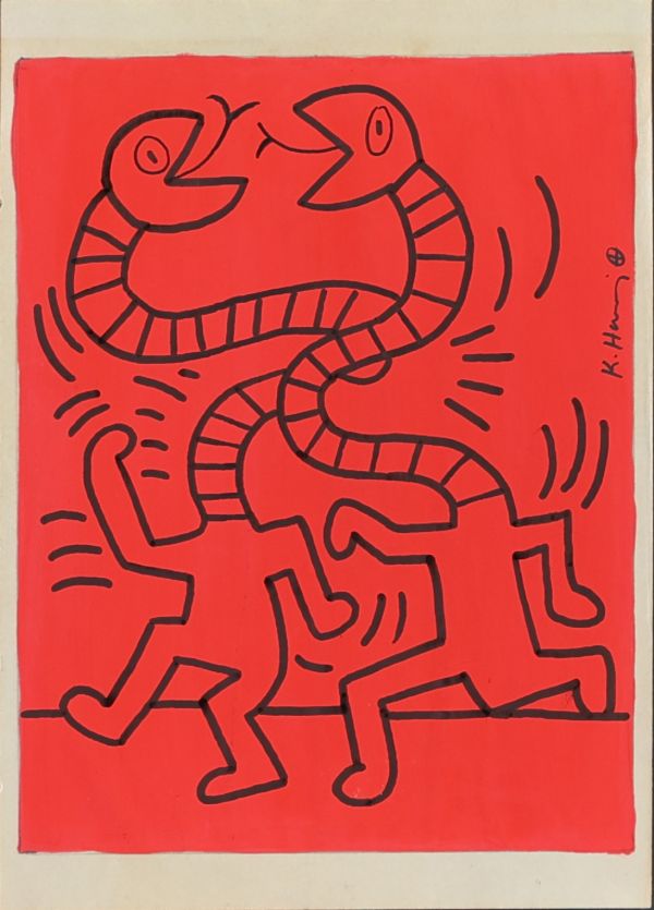 Keith HARING (1958-1990) Sans titre, 1984, peinture sur papier A4, cachets The Keith Haring Estate - Nakamura Keith Haring Collection - MoMa - The Keith Haring Foudation inc.