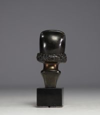 Max LEVERRIER (1891-1973) ‘Buste de jeune fille’ Small bronze with brown patina on a black marble base, signed.