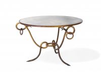 René DROUET (1899-1993) Coffee table, base in wrought iron, top in oxidised mirrored glass.