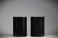 Velca Legnano - Pair of black lacquered sheet metal and steel wastepaper baskets, circa 1960-70.