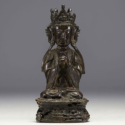 Chine - Guanyin, statuette en bronze d'époque Ming.