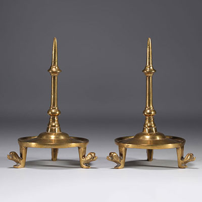 (2) Candleholders with a central bronze spike - haut époque models