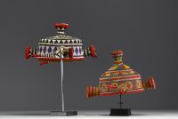 Africa DRC - Two ‘Misango’ headdresses made of glass beads, the prerogative of the Pende chiefs.