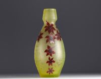 François-Théodore LEGRAS (1839-1916) Acid-etched frosted glass vase with painted floral decoration, signed.