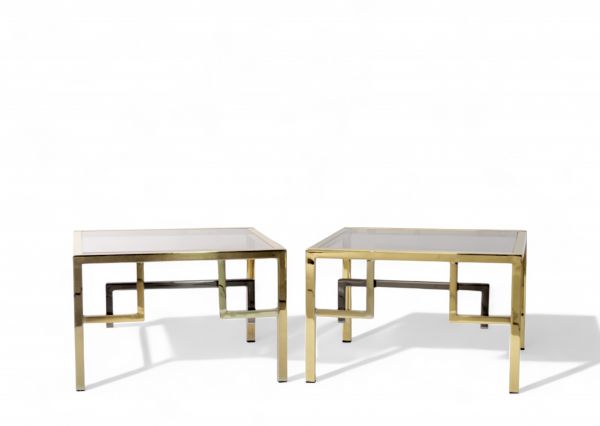 Guy LEFEVRE (1933-2018) Maison Jansen (attr. to) - Pair of brass and smoked glass end tables, circa 1970-80.