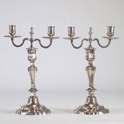 Pair of 18th C crowned candelabra