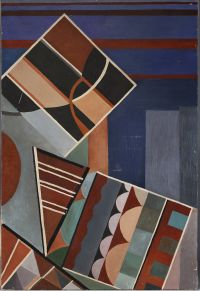 Suite de deux huiles sur toile de compositions géométriques, travail moderniste vers 1920-30.