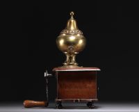 Walnut and brass coffee grinder, 18th-19th century.