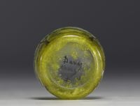DAUM Nancy - Saleron in acid-etched and enamelled multi-layered glass with forest décor, signed.