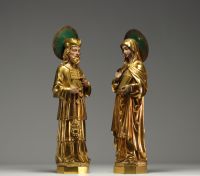 ‘Virgin and Orthodox Priest’ Rare set of two polychrome ormolu sculptures, 19th century.