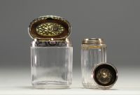 Set of two crystal scent boxes with silver lids, produced by Schäfer Piccadilly in London.