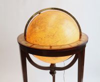 GIRARD & BARRERE, Paris - Luminous glass globe, tripod mahogany base, zodiac signs on wooden belt, circa 1930