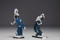 Joseph RIEDL - Couple de danseuses en porcelaine allemande polychrome, vers 1930.