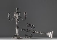 Pair of solid silver candlesticks, five points of light, hallmarks (three diamonds) on the base.