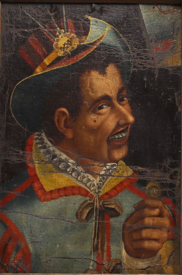 ‘Character with hat’ Naive portrait, oil on canvas, probably Spain 18th century.