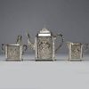 Solid silver service consisting of four pieces, hallmarked 800 and half-moon crown, late 19th century.