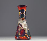 Val Saint Lambert by Henri and Désiré MULLER - Rare doubled and devitrified glass vase, acid-etched with mulberry decoration, signed at the base in the decoration.