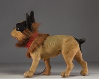 French bulldog toy in papier-mâché on wheel, circa 1930.