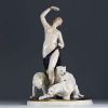 Royal Dux - ‘Young nude dancer surrounded by panthers’ Polychrome porcelain sculpture, mark under the piece.