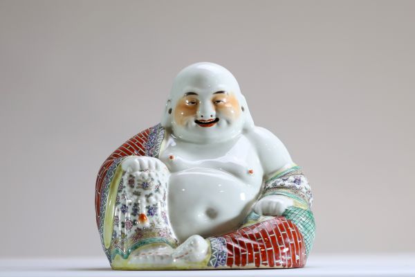 China - Polychrome porcelain Buddha, recessed mark under the piece, Republic.