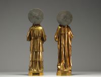 ‘Virgin and Orthodox Priest’ Rare set of two polychrome ormolu sculptures, 19th century.