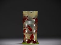 Émile GALLÉ (1846-1904) Acid-etched multi-layered glass vase decorated with flowers, signed.