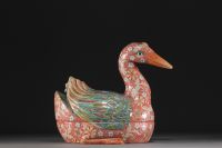 China - Duck-shaped famille rose porcelain soup tureen.