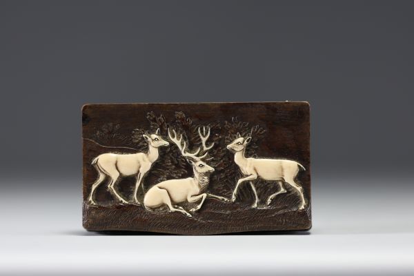 Snuffbox in wood and horn, Austrian work, 19th century