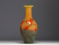 DAUM Nancy - Rare multi-layered acid-etched glass vase with engraved and enamelled Physalis design, signed.