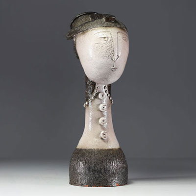 Jacques BRUGGEMAN (XX) Glazed ceramic bust, circa 1950-60.