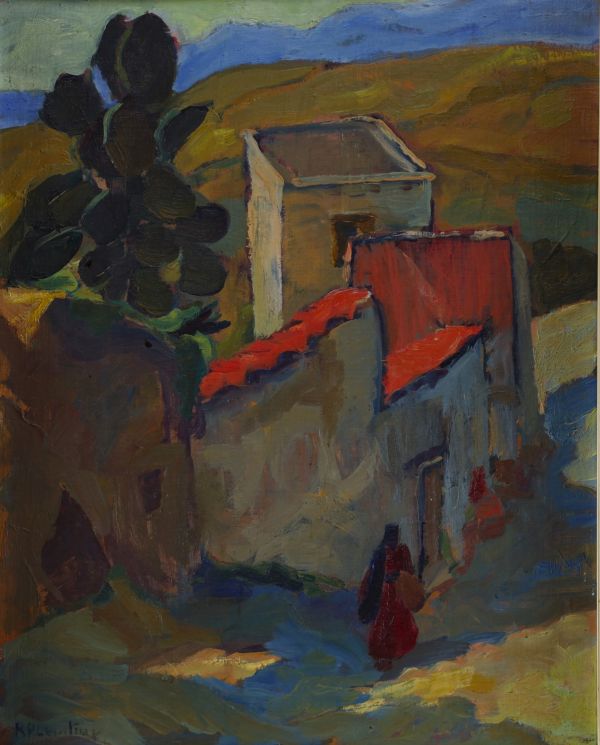 Arthur Maria RENER pseudonym of René PLOMTEUX (1912-1991) ‘View of a house’ Oil on cardboard.