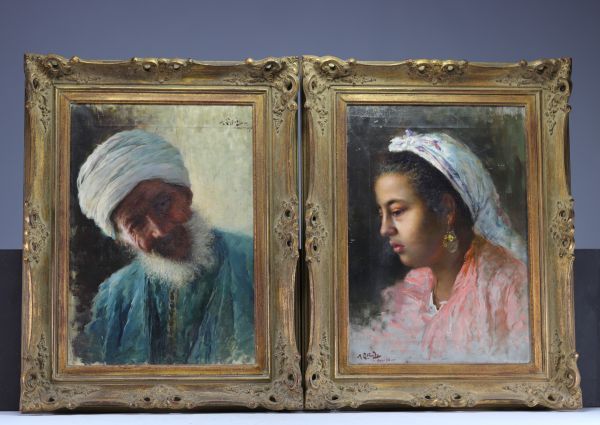 Michele LOFFREDO (1870-1961), Pair of Orientalist Portraits, oil on canvas signed and dated 1898.