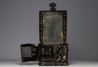 China - Hairdressing cabinet and jewellery box in ironwood and mother-of-pearl inlay, 19th century.