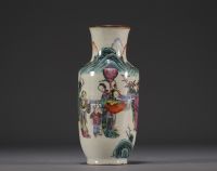 China - Polychrome porcelain vase with figures in a mountain landscape, Nanking.