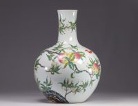 Chine - vase aux neuf pêches en porcelaine, marque Qianlang.