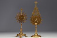 Set of two brass and stone reliquaries, late 19th century.