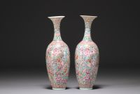 China - A pair of eggshell porcelain vases with floral decoration.