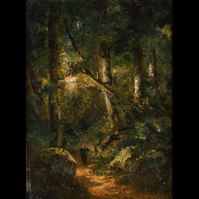 Léon RICHET (1847-1907) “Promenade en sous-bois” Oil on canvas, signed.