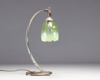 Art Nouveau lamp in bronze and green tulip