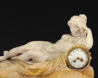 Claude-Michel CLODION (after) Rare white marble clock depicting a nude young woman, 19th century