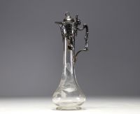 WMF Geislingen - Art Nouveau glass decanter, silver-plated metal frame, circa 1900-1905.