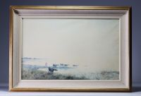 Nestor OUTER (1865-1930) ‘Buffalo herd at Lake Manzallah, Egypt’ watercolor, signed and titled.