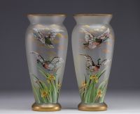 LEGRAS (Attr. to) Set of glassware decorated with ducks and irises.