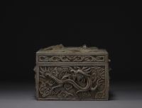 China - Patinated brass cigar box decorated with dragons.