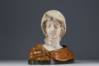 ‘Woman with scarf’ alabaster and marble bust, probably Italy, circa 1900.