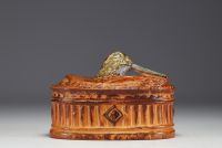 PILIVITE - Terrine decorated with a woodcock in polychrome fired porcelain.